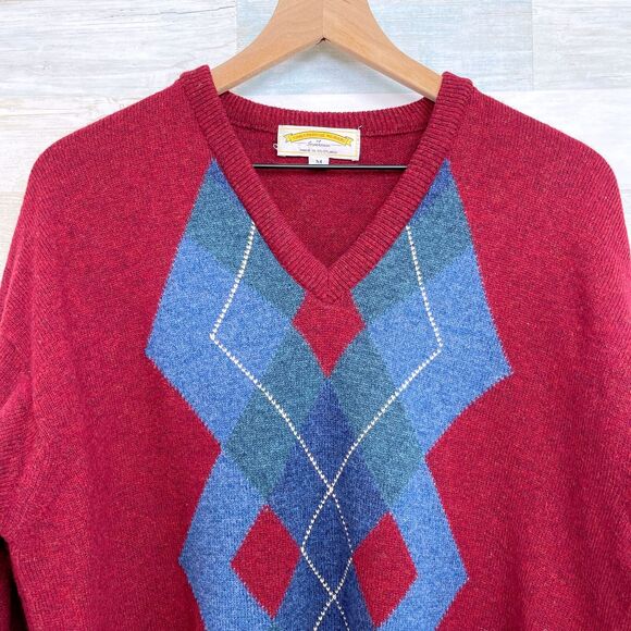 Pringle Inverness Scotland Argyle Lambswool Sweater Red Blue VTG Mens Medium - Picture 2 of 6